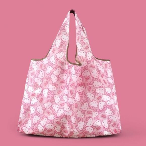 Hello Kitty Pink Nylon Shopping Tote Large Capacity Folding Bag - Picture 1 of 4